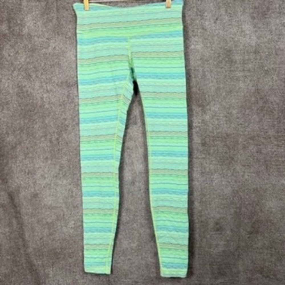 Lululemon Women Sz 6/8 Striped HighRise Leggings Green Blue Space Dye Yoga Pants